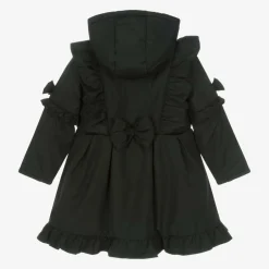 Caramelo Kids Girls Black Hooded Bow Coat