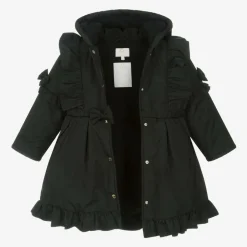 Caramelo Kids Girls Black Hooded Bow Coat
