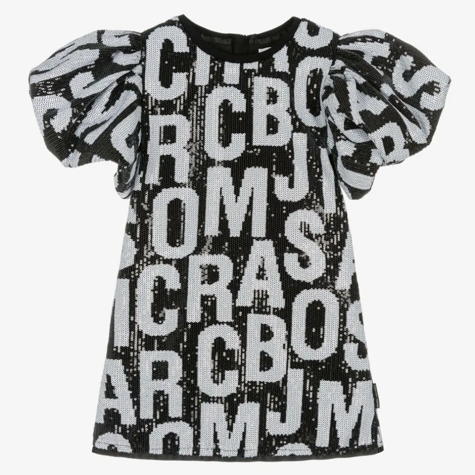 MARC JACOBS Girls Black Jumbled Logo Sequin Dress Clearance