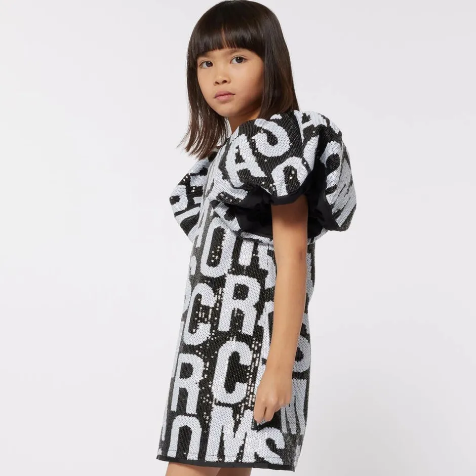 MARC JACOBS Girls Black Jumbled Logo Sequin Dress Clearance