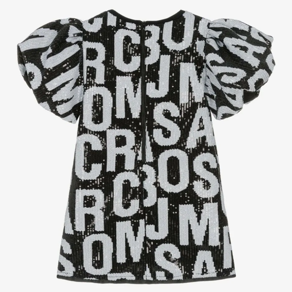 MARC JACOBS Girls Black Jumbled Logo Sequin Dress Clearance