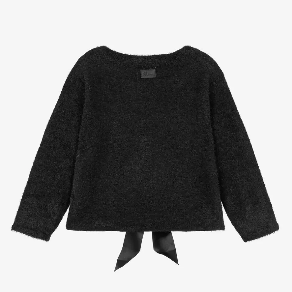 The Tiny Universe Girls Black Knitted Bow Cardigan
