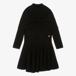 Lanvin Girls Black Knitted Bow Dress New