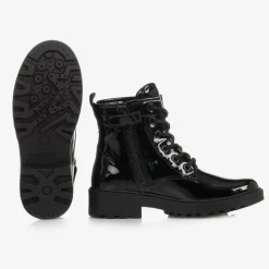 Geox Girls Black Lace-Up Patent Boots Discount