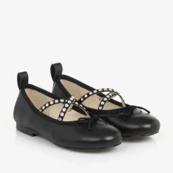 Bonpoint Girls Black Leather Ballerina Shoes Hot