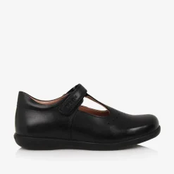 Geox Girls Black Leather Bar Shoes Clearance