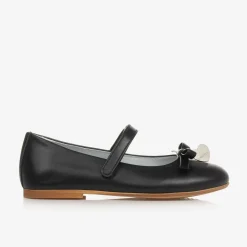 Monnalisa Girls Black Leather Bow Shoes