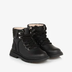 Mayoral Girls Black Leather Lace-Up Boots New