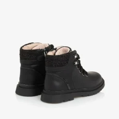 Mayoral Girls Black Leather Lace-Up Boots New