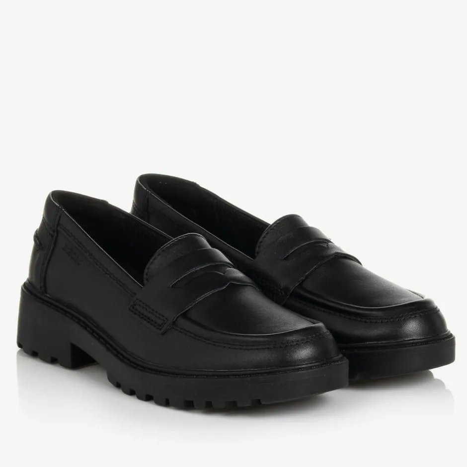 Geox Girls Black Leather Loafers Sale