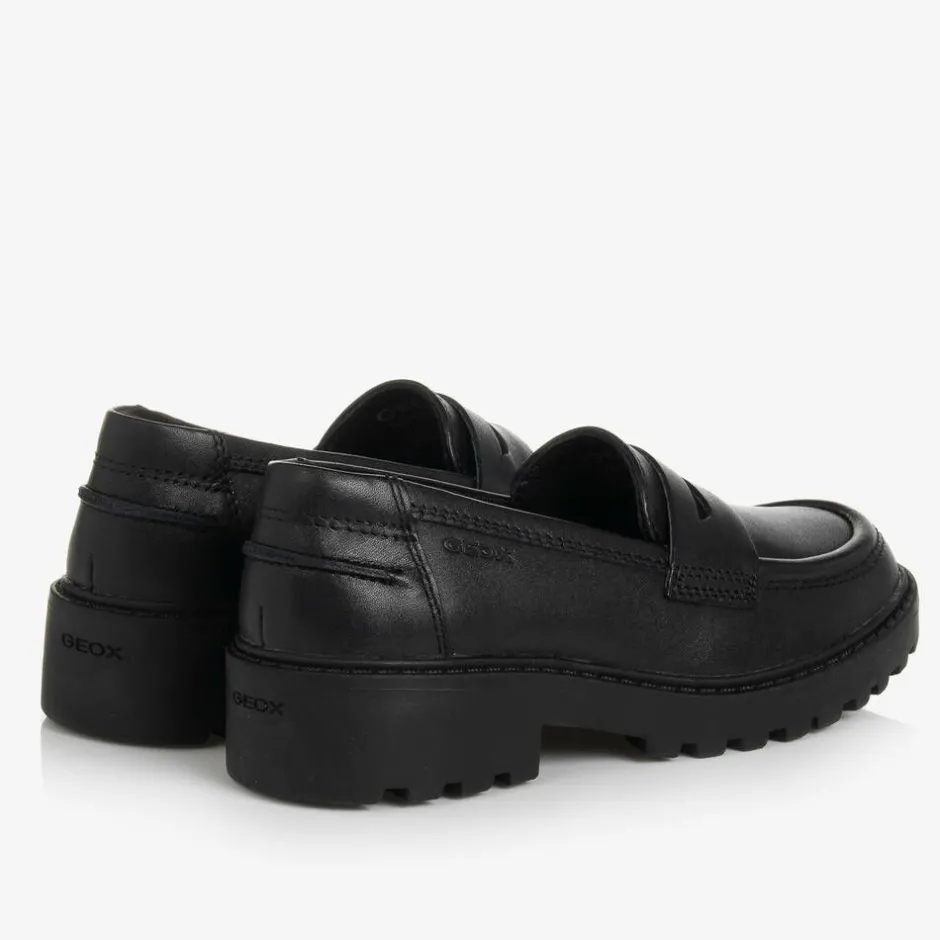 Geox Girls Black Leather Loafers Sale