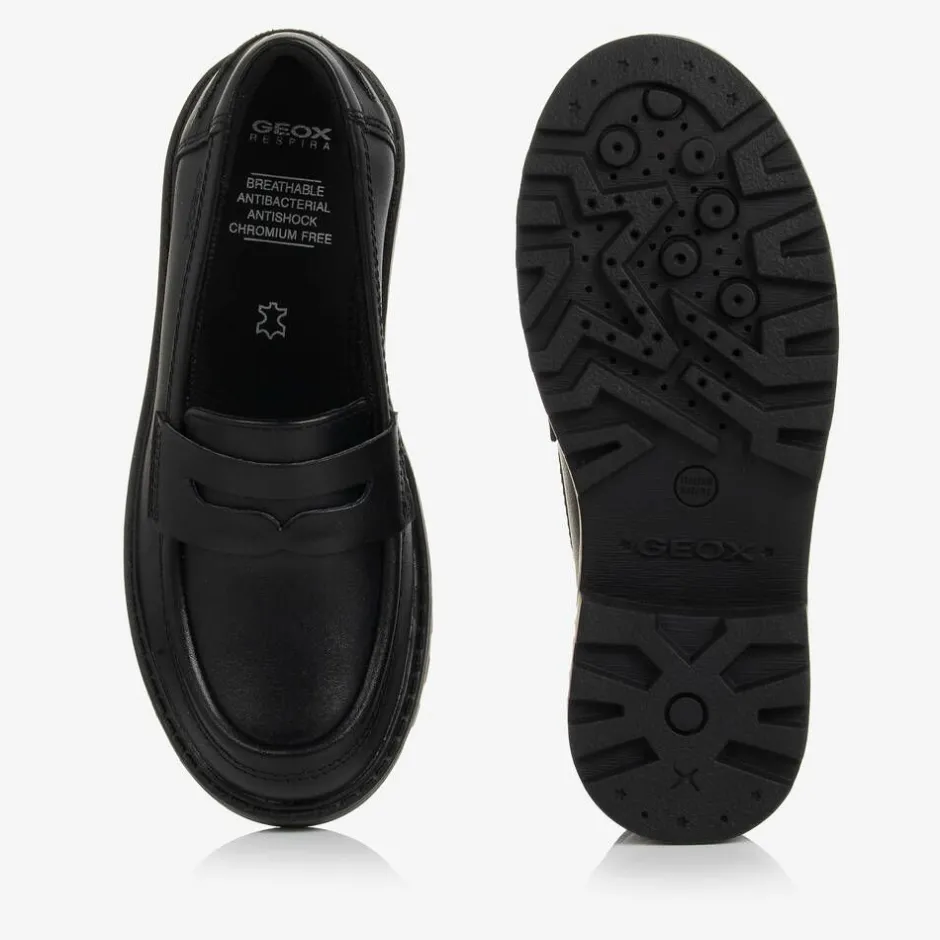 Geox Girls Black Leather Loafers Sale