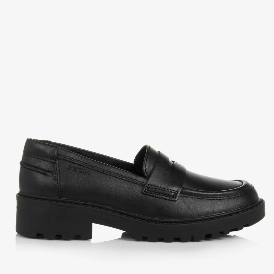 Geox Girls Black Leather Loafers Sale
