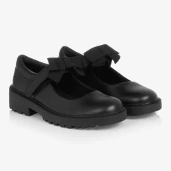 Geox Girls Black Leather School Shoes New
