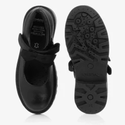 Geox Girls Black Leather School Shoes New