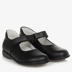 Childrens Classics Girls Black Leather Shoes