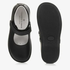 Childrens Classics Girls Black Leather Shoes