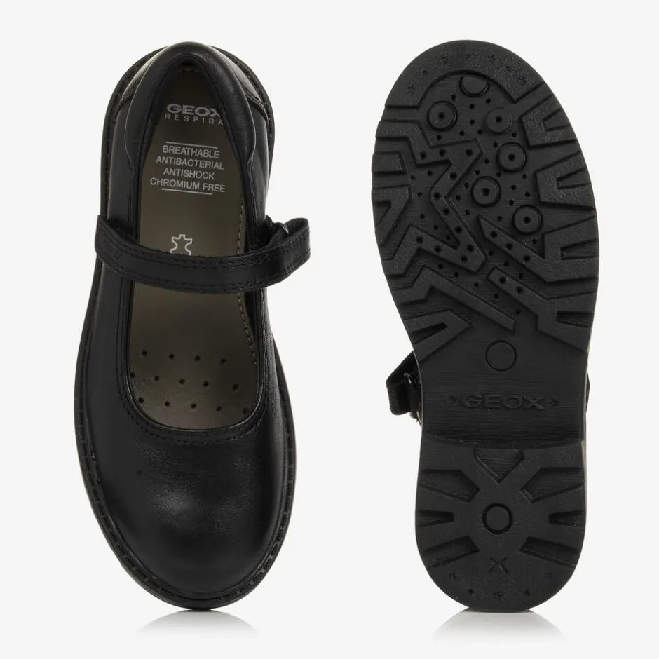 Geox Girls Black Leather Velcro Shoes