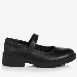 Geox Girls Black Leather Velcro Shoes