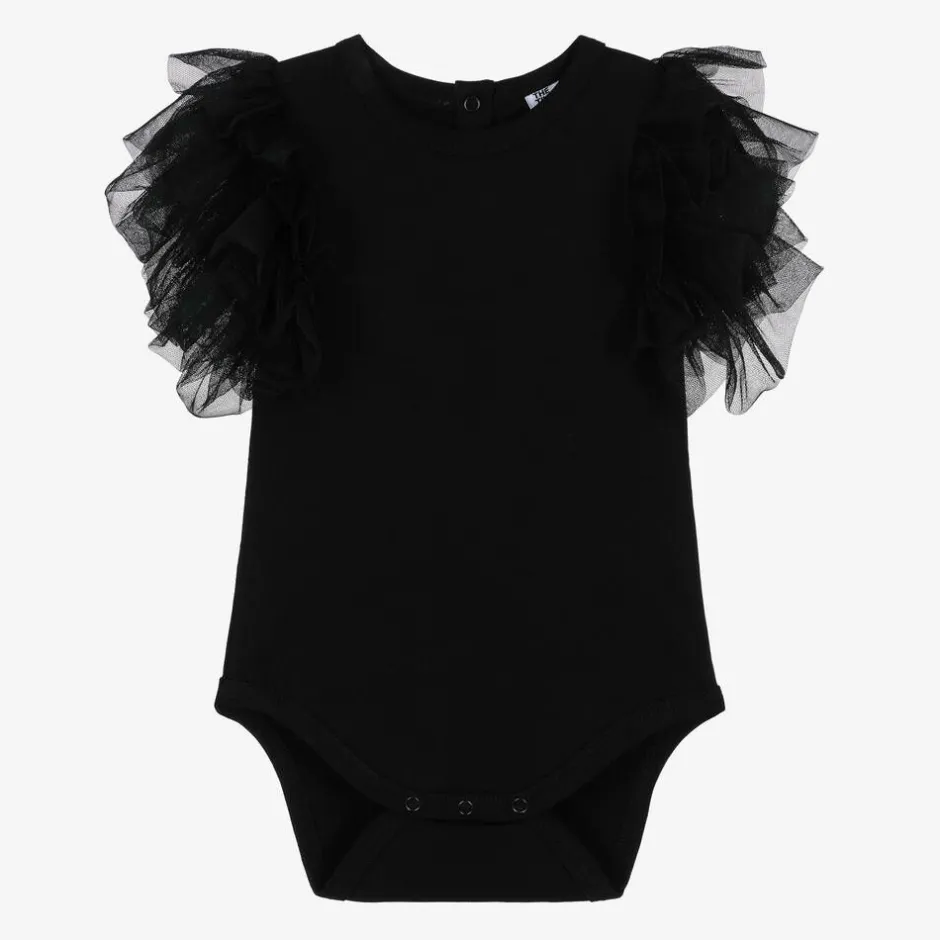 The Tiny Universe Girls Black Organic Cotton Bodysuit Clearance