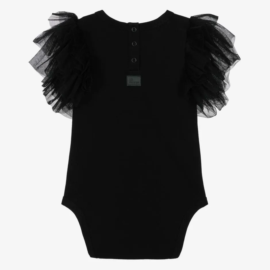 The Tiny Universe Girls Black Organic Cotton Bodysuit Clearance