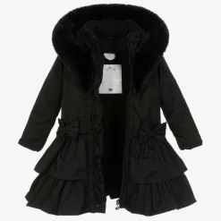 A Dee Girls Black Padded Ruffle Hooded Coat
