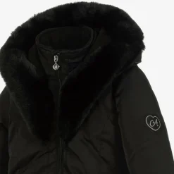 A Dee Girls Black Padded Ruffle Hooded Coat