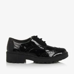 Geox Girls Black Patent Faux Leather Brogues New