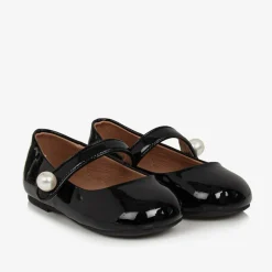 Age of Innocence Girls Black Patent Leather Pearl Shoes