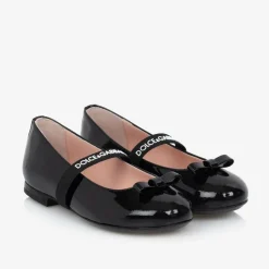 Dolce amp; Gabbana Girls Black Patent Leather Ballerina Flats Clearance