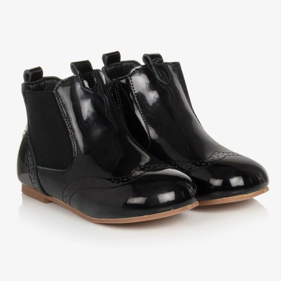 Beau KiD Girls Black Patent Leather Chelsea Boots Discount