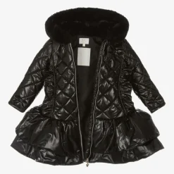 Caramelo Kids Girls Black Quilted Hooded Coat Clearance