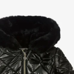 Caramelo Kids Girls Black Quilted Hooded Coat Clearance