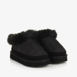 Monnalisa Girls Black Ripstop & Faux Fur Slip-On Boots Hot