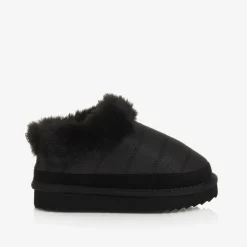 Monnalisa Girls Black Ripstop & Faux Fur Slip-On Boots Hot