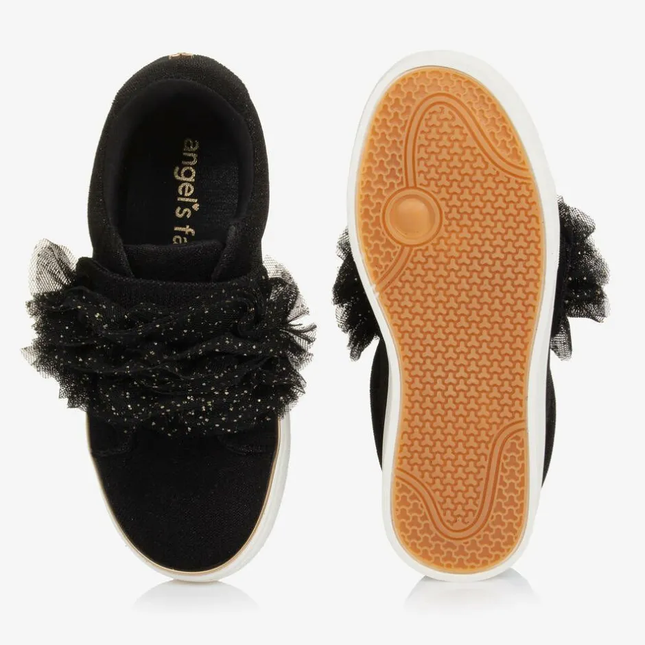 Angels Face Girls Ruffle Velcro Trainers Black New