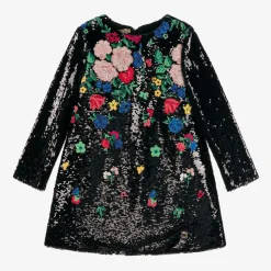 Elie Saab Girls Black Sequin Embroidered Floral Dress