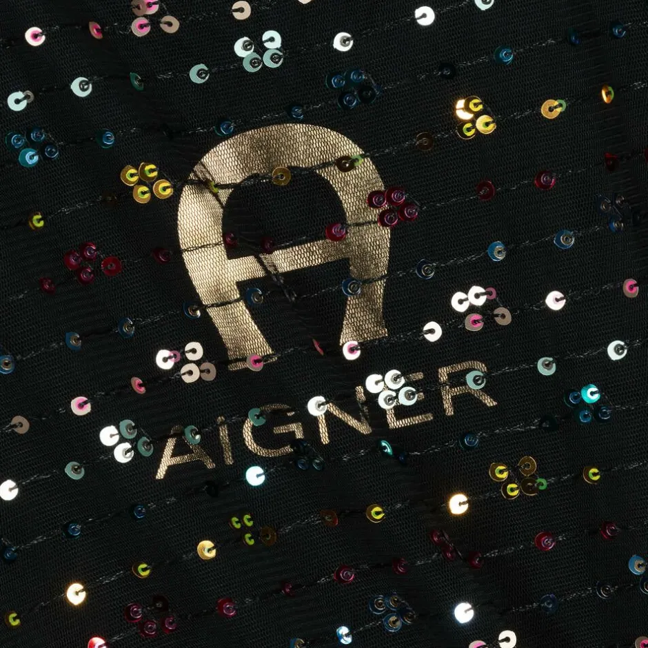 AIGNER Girls Black Sequinned Tulle Dress Clearance