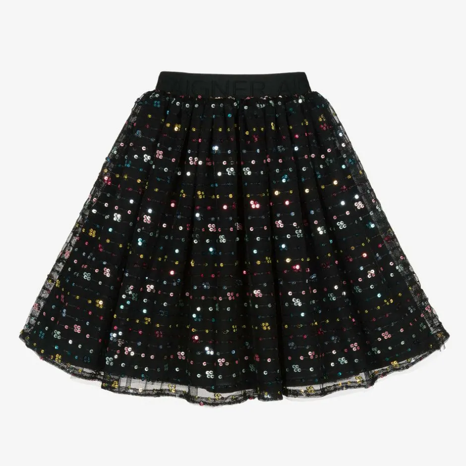 AIGNER Girls Black Sequinned Tulle Skirt New