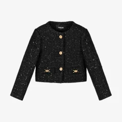 Versace Girls Black Sequinned Tweed Jacket Discount