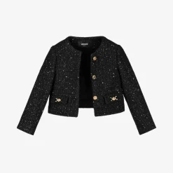 Versace Girls Black Sequinned Tweed Jacket Discount
