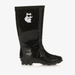 KARL LAGERFELD KIDS Girls Black Sparkly Rain Boots Clearance