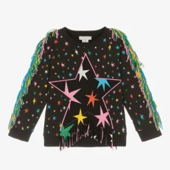 Stella McCartney Kids Girls Black Star Print Fringed Sweatshirt