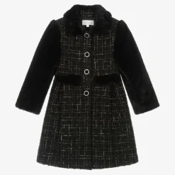 Patachou Girls Black Tweed & Faux Fur Coat Best