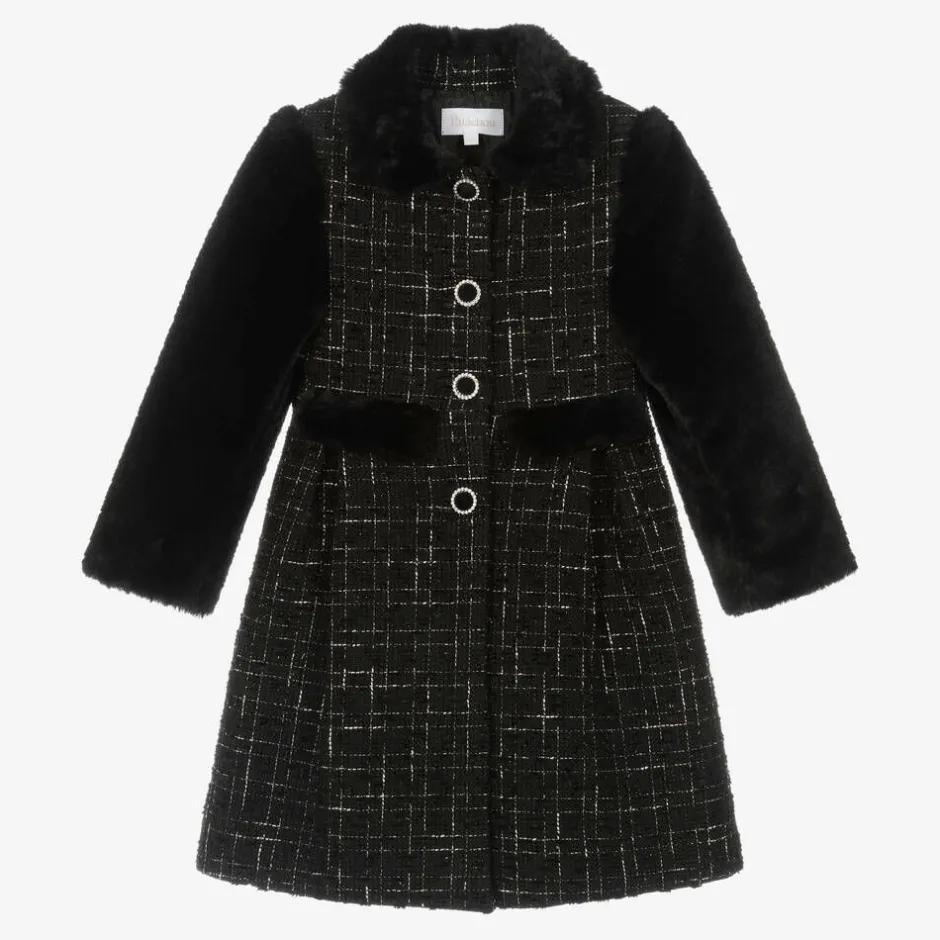 Patachou Girls Black Tweed & Faux Fur Coat Best
