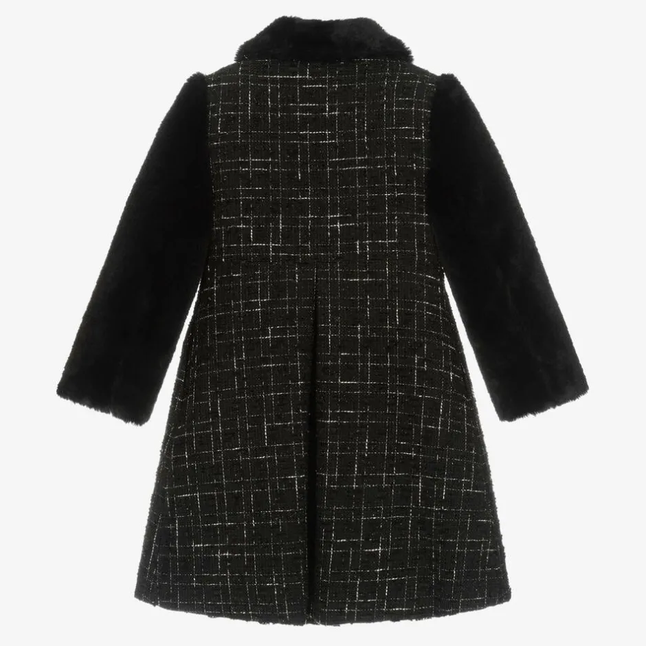 Patachou Girls Black Tweed & Faux Fur Coat Best