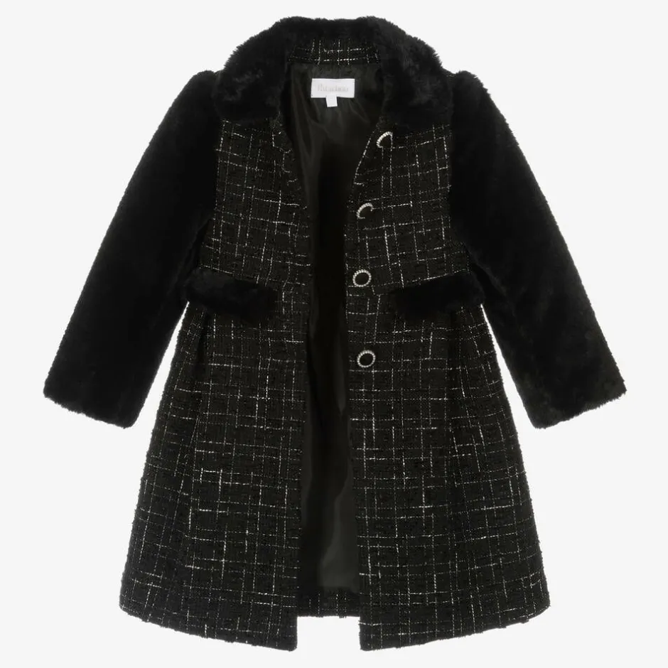Patachou Girls Black Tweed & Faux Fur Coat Best