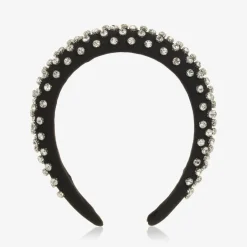 David Charles Girls Black Twill Diamanté Hairband New