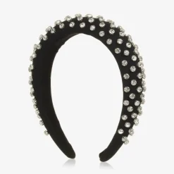 David Charles Girls Black Twill Diamanté Hairband New