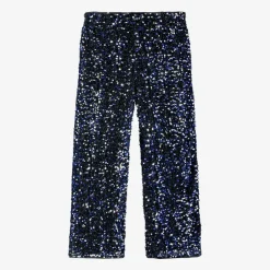 NAME IT Girls Black Velour & Blue Sequin Trousers New